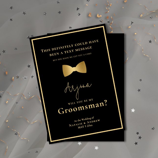 Minimalist Black & Gold Tuxedo Funny Groomsman Invitation (Minimalist Black & Gold Tuxedo Funny Groomsman Invitation)