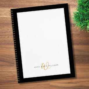 Minimalist Black Gold Two Border Monogram Notebook