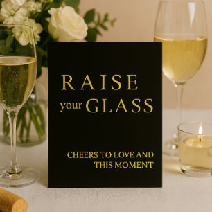 Minimalist Black & Gold Wedding Bar Sign  Foil Holiday Card