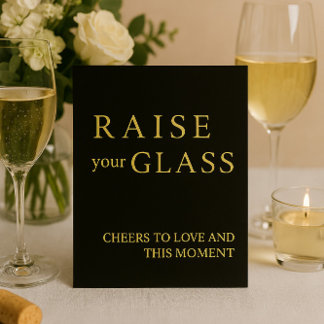 Minimalist Black & Gold Wedding Bar Sign Foil Holiday Card