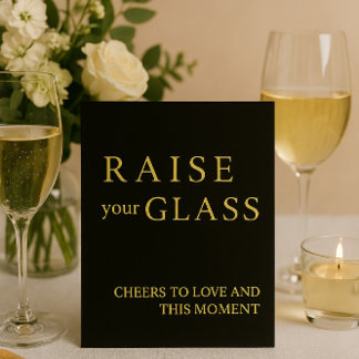 Minimalist Black & Gold Wedding Bar Sign Foil Holiday Card