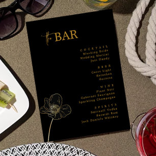 Minimalist Black & Gold Wedding Drinks Bar Menu