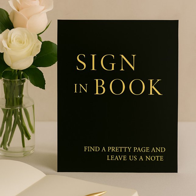 Minimalist Black & Gold Wedding Guest Book Sign Foil Holiday Card (Creator Uploaded)