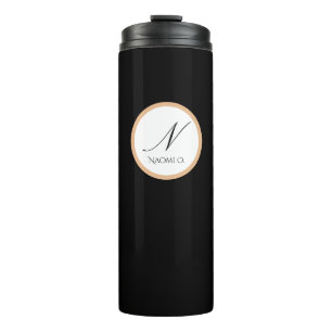 Minimalist Black, Gold & White Personalised Name Thermal Tumbler