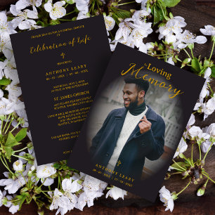 Minimalist Black Gradient Overlay Photo Funeral Invitation