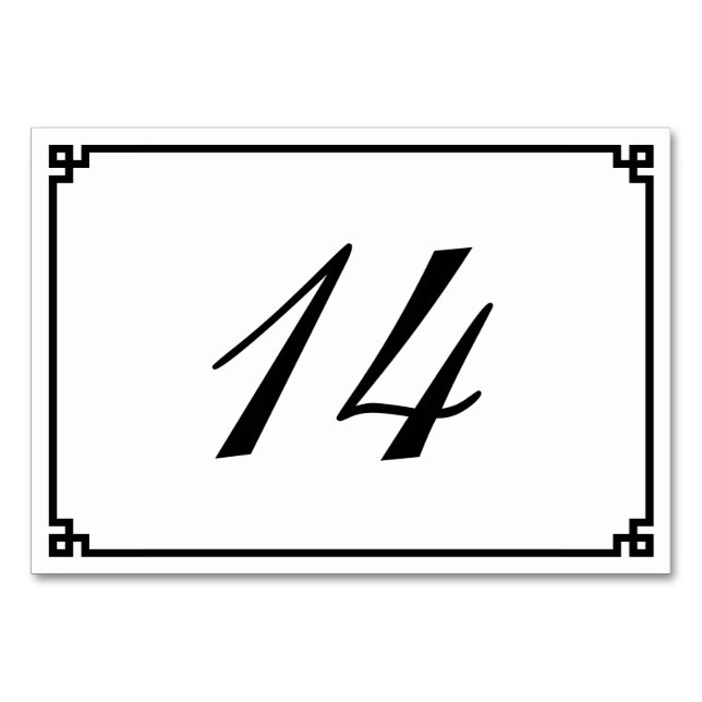 Minimalist Black Greek Key Border Table Number (Front)