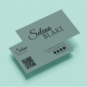 Minimalist Black & Green   Modern QR Code  Business Card