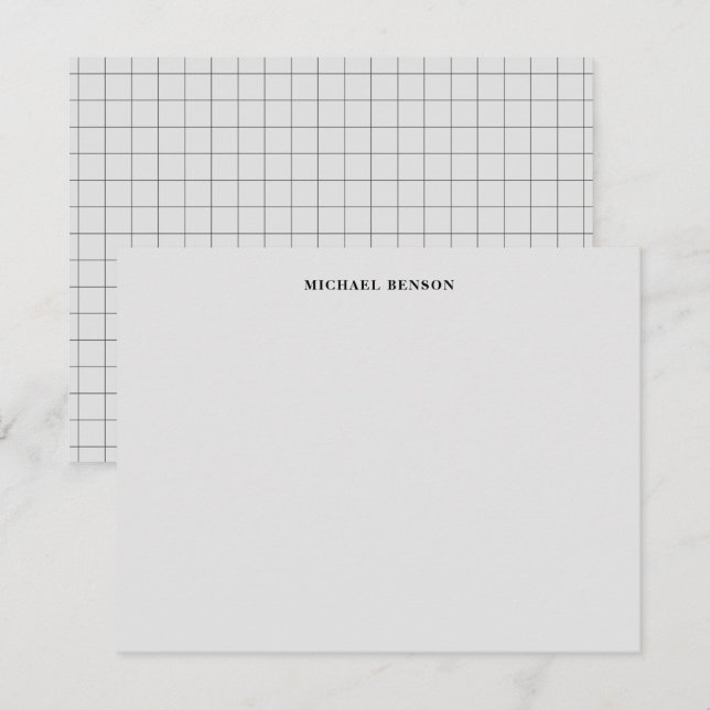 Minimalist Black Grey Grid Monogram Professional Card (Front/Back)