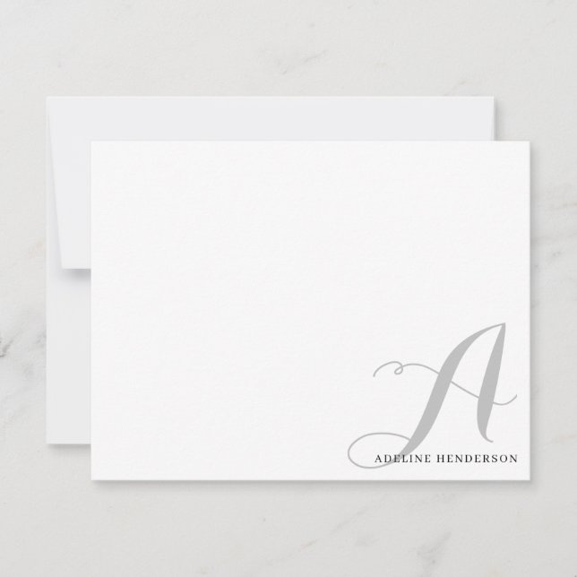 Minimalist Black Grey Initial Monogrammed Script Card (Front)