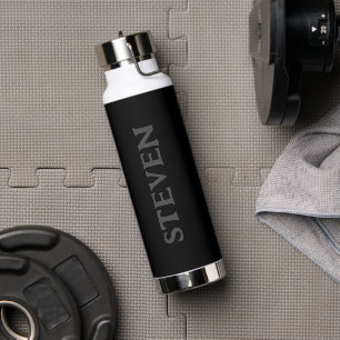 Minimalist Black Grey Personalized Mens Water Bottle
