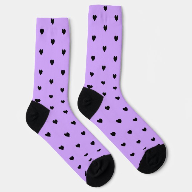 Minimalist Black Heart Pattern on Lavender Backgro Socks (Right)
