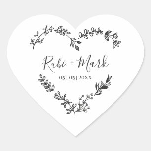 Minimalist Black Heart with Wildflowers & Branches Sticker