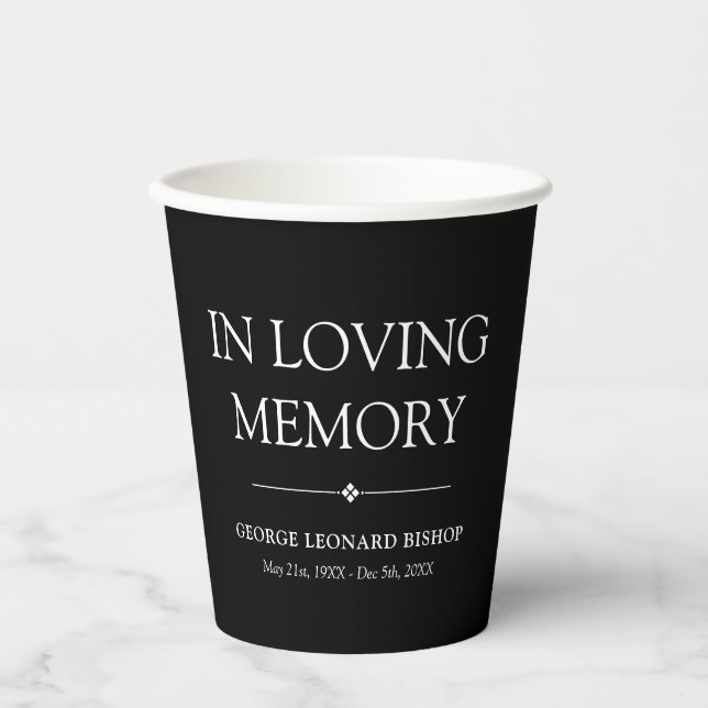 Minimalist Black In Loving Memory Paper Cups (Front)