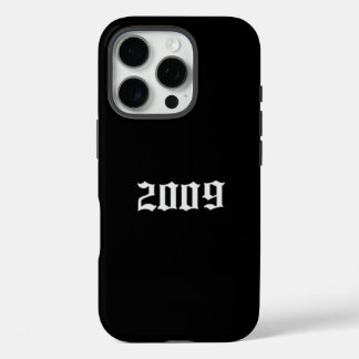 Minimalist Black iPhone Case with “2009” Gothic