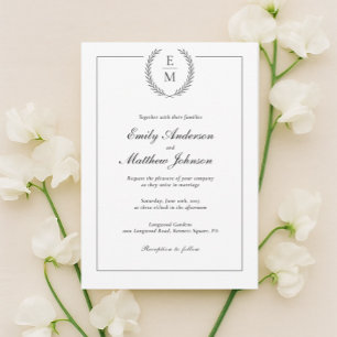 Minimalist Black Laurel Wedding Invitation