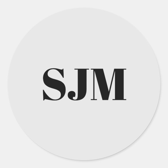 Minimalist black light grey Custom monogram Classic Round Sticker (Front)