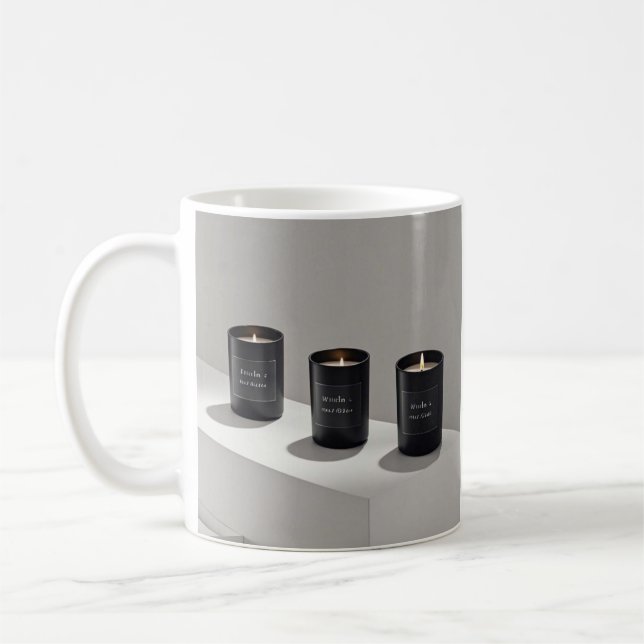 Minimalist black-line candles with tiny flames coffee mug (Left)