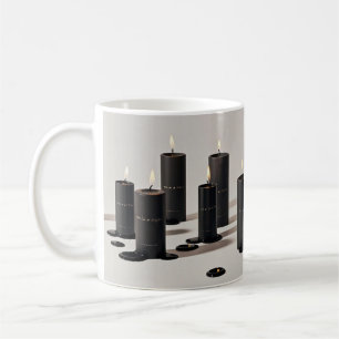 Minimalist black-line candles with tiny flames coffee mug