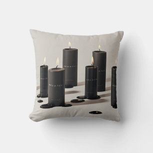 Minimalist black-line candles with tiny flames cushion