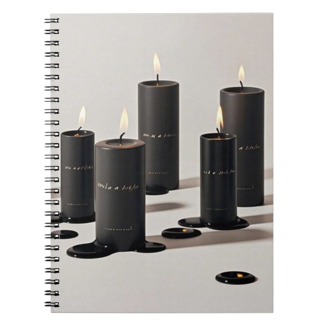 Minimalist black-line candles with tiny flames notebook (Front)