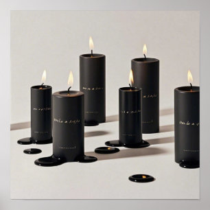 Minimalist black-line candles with tiny flames poster