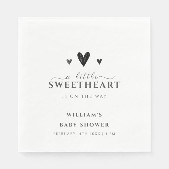 Minimalist Black Little Sweetheart Baby Shower Napkin (Front)