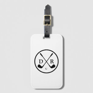 Minimalist Black Logo and Monogram Golf Player Luggage Tag