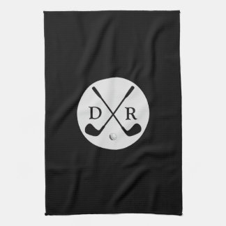 Minimalist Black Logo and Monogram Golf Player Tea Towel