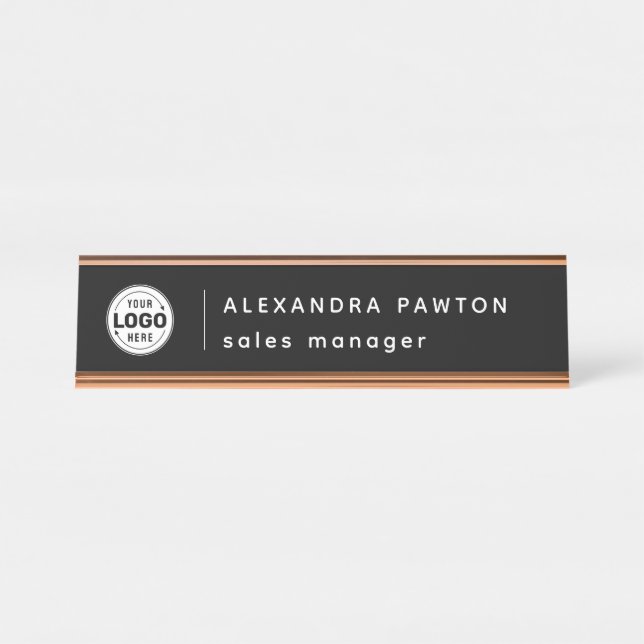 Minimalist Black Logo Employee Desk Name Plate (Front)