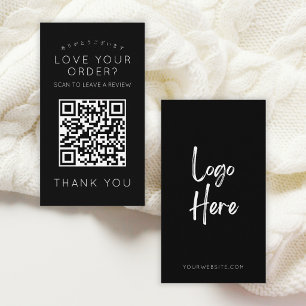 Minimalist Black Logo QR Code Leave a Review Business Card