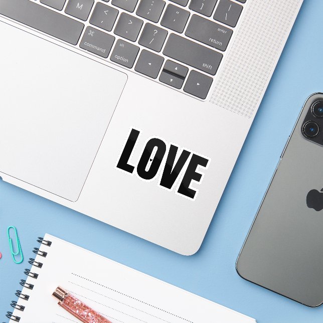 Minimalist Black "LOVE" Typography Sticker (Laptop w/ iPhone)
