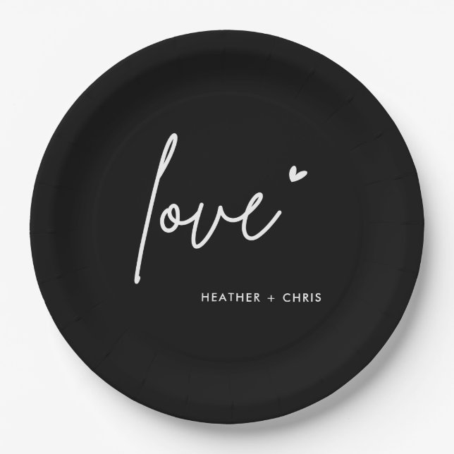 Minimalist Black Love Wedding  Paper Plate (Front)