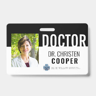 Minimalist Black Medical Doctor Hospital Photo ID Badge