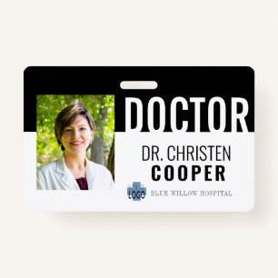 Minimalist Black Medical Doctor Hospital Photo ID ID Badge