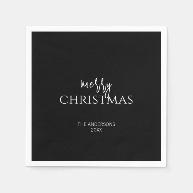 Minimalist Black Merry Christmas Holiday Napkin (Front)
