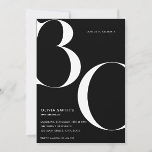 Minimalist Black Modern Chic 30th Birthday Invitation