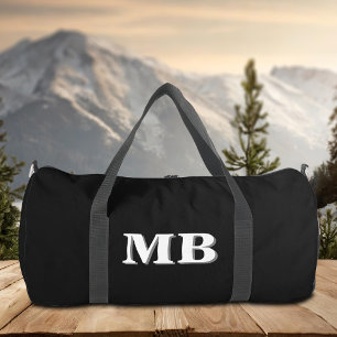 Minimalist Black Modern Initial Monogram Duffle Bag