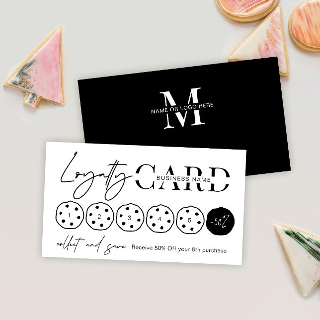 Minimalist Black Modern Script Logo Cookies Bakery Loyalty Card (Creator Uploaded)