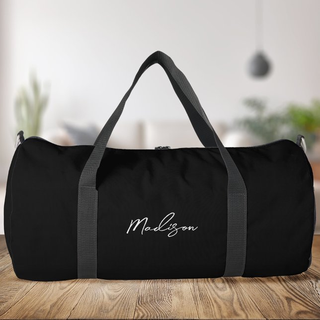 Minimalist Black Modern Script Monogram Duffle Bag (Creator Uploaded)