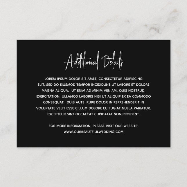 Minimalist Black Modern Wedding Enclosure Card (Front)