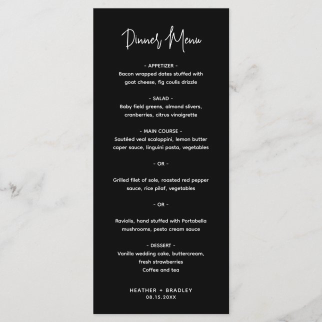 Minimalist Black Modern Wedding Menu (Front)
