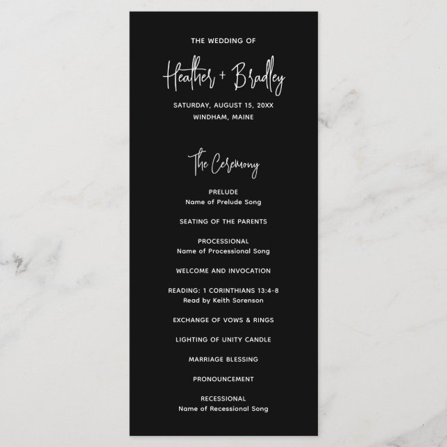 Minimalist Black Modern Wedding Program (Front)