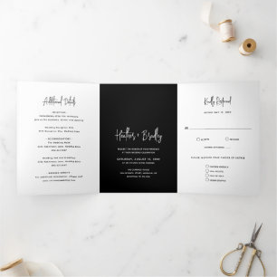 Minimalist Black Modern Wedding Tri-Fold Invitation