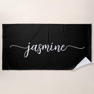 Minimalist Black Monogram Name Huge Script Beach Towel