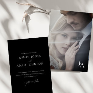Minimalist Black Monogram Photo Wedding Invitation