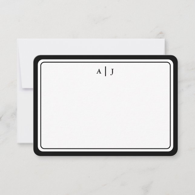 Minimalist Black Monogram Round Border Card (Front)