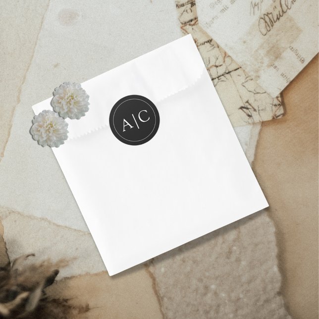  Minimalist Black Monogram Wedding Classic Round Sticker (Creator Uploaded)