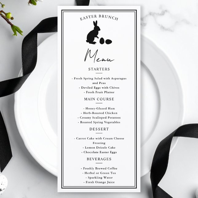 Minimalist Black On White Bunny Modern Easter Menu (Creator Uploaded)