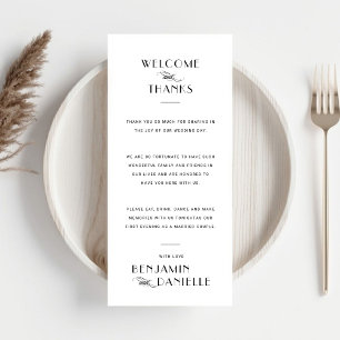 Minimalist Black on White Welcome Wedding Place  Card