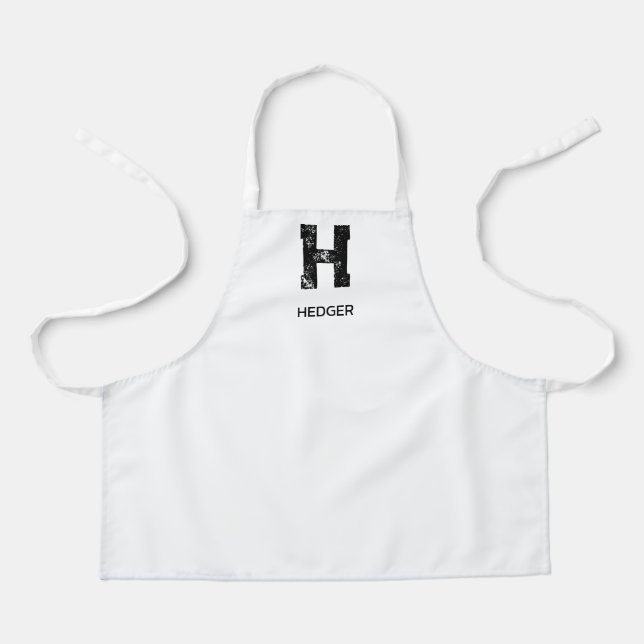MINIMALIST BLACK ONE LETTER MONOGRAM NAME WHITE APRON (Front)
